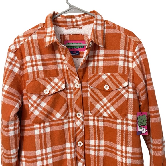 Empyre Women’s Flannel Sherpa Long Sleeve Jacket Color Orange White - Picture 3 of 13
